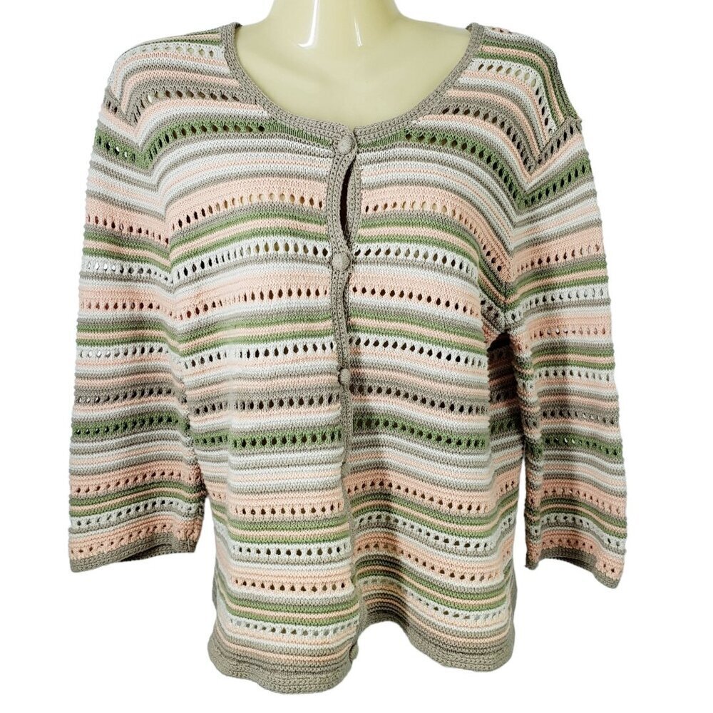 Serengeti Catalog.com Striped Knit Cardigan Sweater Women's Size‎ M